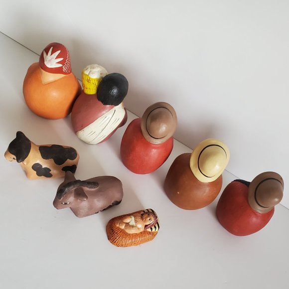 Peruvian Folk Art Baby Jesus Nativity Set Terracotta Clay Handmade Hand Painted - Picture 9 of 9